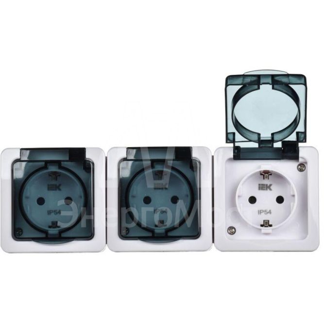 Розетка 3-м ОП Гермес Plus РСб23-3-ГПБд с защ. крышкой с заземл. IP54 дымч. IEK ERMP32-K03-16-54-EC
