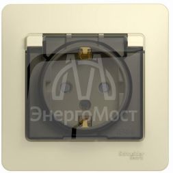 Розетка 1-м СП Glossa 16А IP44 с защ. крышкой защ. шторки с заземл. в сборе беж. SchE GSL000248