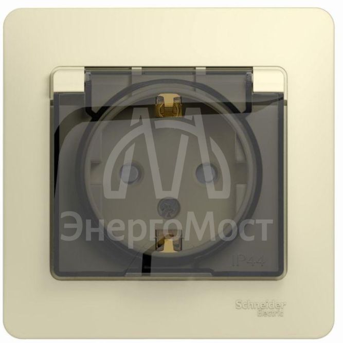 Розетка 1-м СП Glossa 16А IP44 с защ. крышкой защ. шторки с заземл. в сборе беж. SchE GSL000248