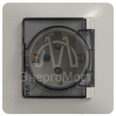 Розетка 1-м СП Glossa 16А IP44 с защ. крышкой защ. шторки с заземл. в сборе беж. SchE GSL000248