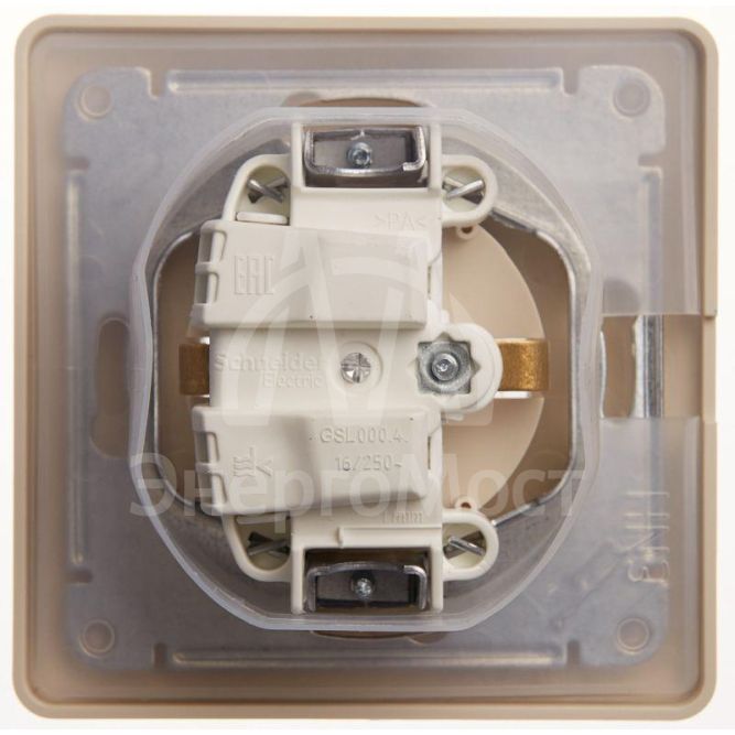 Розетка 1-м СП Glossa 16А IP44 с защ. крышкой защ. шторки с заземл. в сборе беж. SchE GSL000248