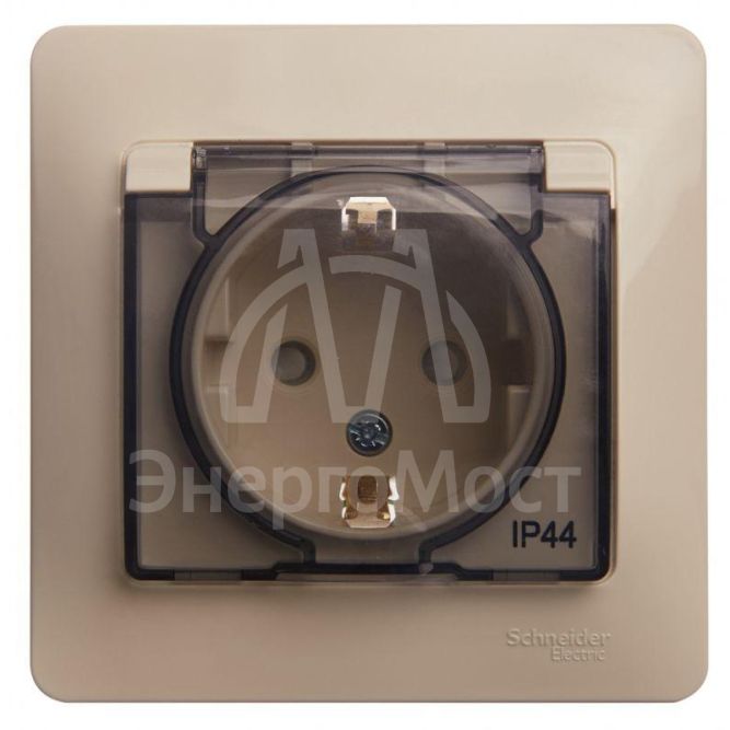 Розетка 1-м СП Glossa 16А IP44 с защ. крышкой защ. шторки с заземл. в сборе беж. SchE GSL000248