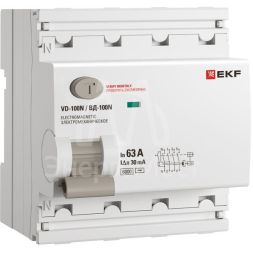 Выключатель дифференциального тока 4п 63А 30мА тип AC 6кА ВД-100N электромех. PROxima EKF E1046M6330