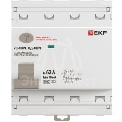Выключатель дифференциального тока 4п 63А 30мА тип AC 6кА ВД-100N электромех. PROxima EKF E1046M6330