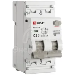 Выключатель автоматический дифференциального тока 2п (1P+N) C 25А 30мА тип A 6кА АВДТ-63N (электрон.) PROxima EKF D63N26EA25C30