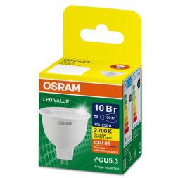 Лампа светодиодная LED G4 Value LVMR16100 10W/927 CRI95 10Вт 2700К 1000лм рефлектор прозр. GU5.3 170-250В OSRAM 4610590510054
