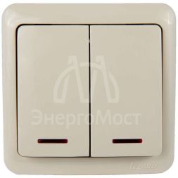 Выключатель 2-кл. 1п ОП Viola 10А IP20 с подсветкой крем. LEZARD 751-0300-112