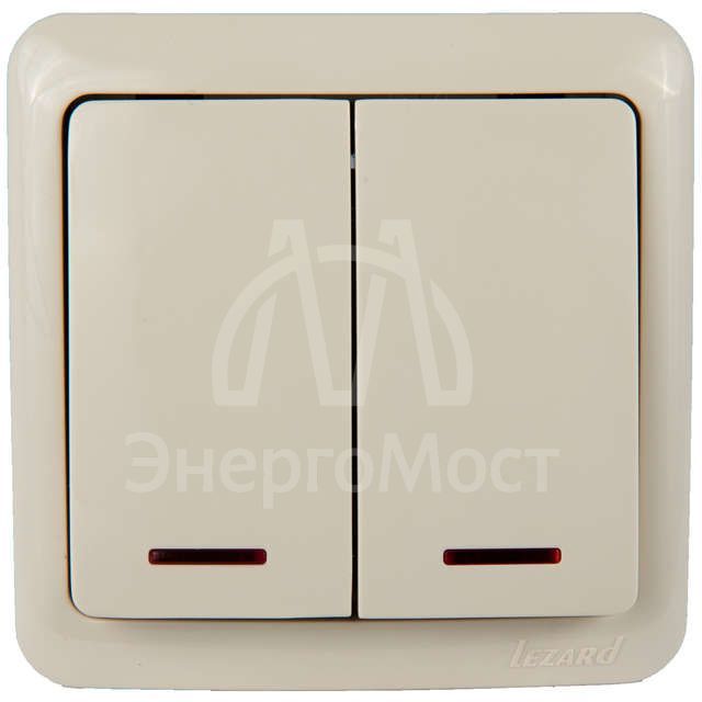Выключатель 2-кл. 1п ОП Viola 10А IP20 с подсветкой крем. LEZARD 751-0300-112