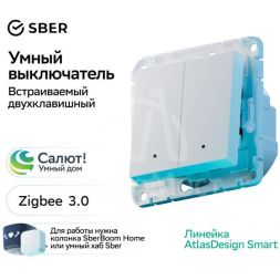 Выключатель 2-кл. AtlasDesign Smart 10А (сх. 5) L+N с подсветкой Zigbee механизм бел. SE ATN000153Z