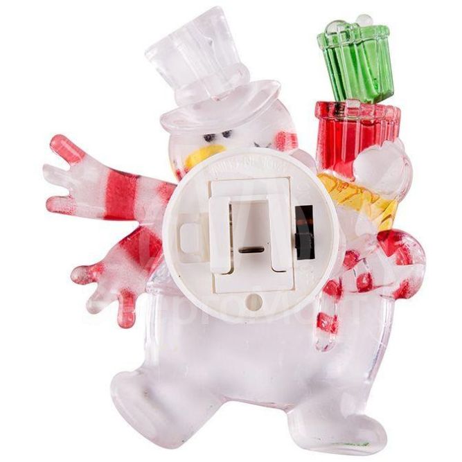 Фигура светодиод. &amp;quot;Снеговик с подарком&amp;quot; на присоске (батарейки 2хCR2032 в компл.) 75х90х10мм 1LED 6В IP20 RGB NEON-NIGHT 501-022