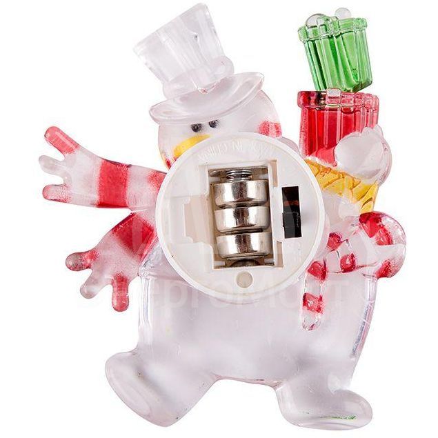 Фигура светодиод. &amp;quot;Снеговик с подарком&amp;quot; на присоске (батарейки 2хCR2032 в компл.) 75х90х10мм 1LED 6В IP20 RGB NEON-NIGHT 501-022