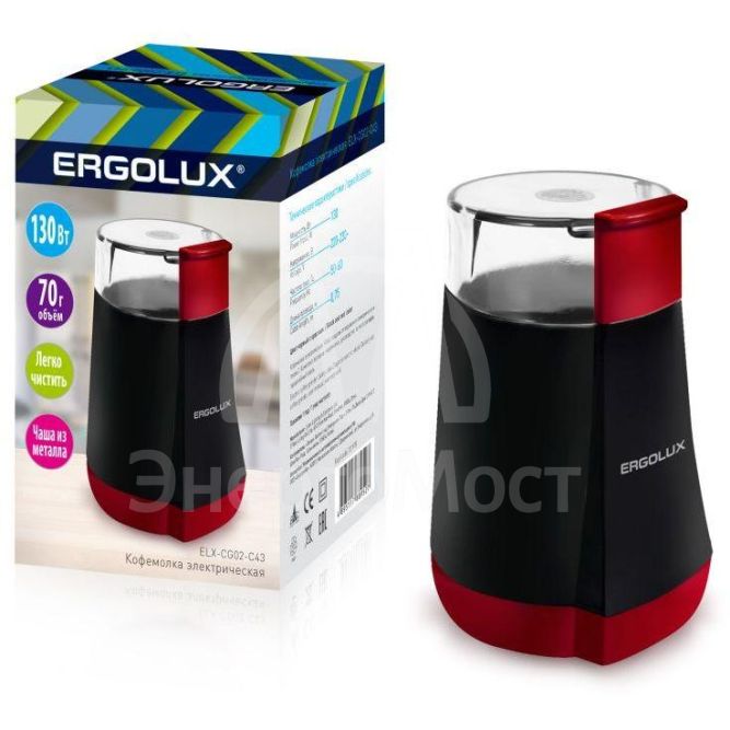 Кофемолка электрич. ELX-CG02-С43 130Вт 220-240В 70г черн./красн. Ergolux 13978