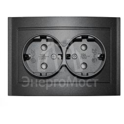 Розетка 2-м СП Бриллиант 16А IP20 с заземл. защ. шторки в сборе графит Universal 7947540-Gr