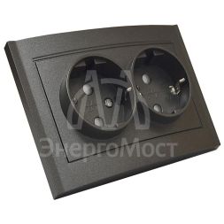 Розетка 2-м СП Бриллиант 16А IP20 с заземл. защ. шторки в сборе графит Universal 7947540-Gr