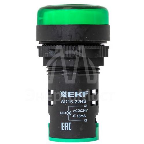 Матрица светодиодная AD16-22HS зел. 24В DC EKF ledm-ad16-g-24