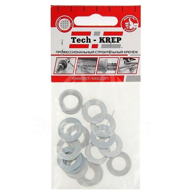 Шайба плоская М10 цинк. DIN 125 (уп.15шт) пакет Tech-Krep 103046
