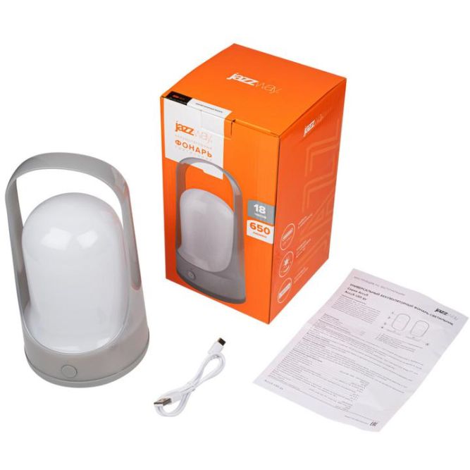 Фонарь светодиодный аккумуляторный кемпинговый Accu5-L60-gy 60SMDх0.5Вт 220/350/650лм 8000-9000К IP20 (Li-ion аккумулятор 3.7В 18650 3600мА.ч) диммер сер. JazzWay 5058323