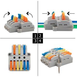 Клемма строительно-монтажная СМК проходная разветвительная 3х2 3п с монтажной площадкой 1 ввод 2 вывода на полюс (уп.5шт) Rexant 07-5233-05