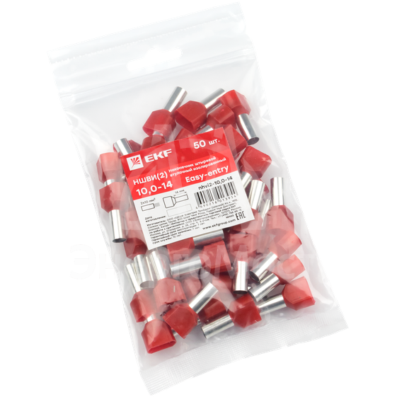 Наконечник штыревой втулочный изол. НШвИ(2) 10.0-14 (уп.50шт) EKF nhvi2-10.0-14
