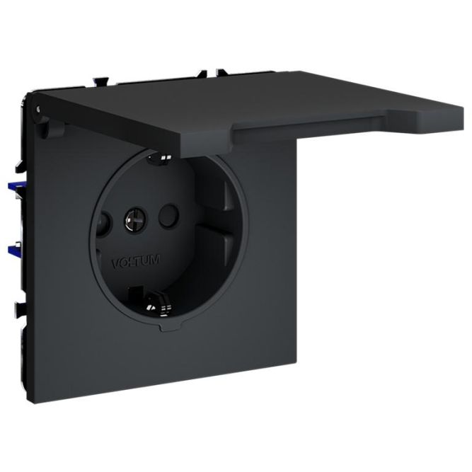 Розетка 1-м СП S70 16А с заземл. защ. шторки + крышка механизм графит Voltum VLS040307