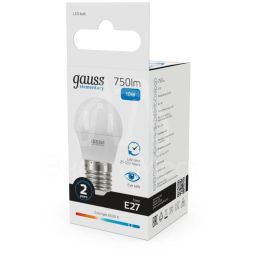 Лампа светодиодная Elementary 10Вт Шар 6500К E27 750лм Gauss 53230