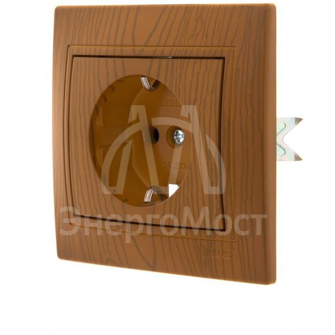 Розетка 1-м СП Mira 16А IP20 с заземл. керамика ольха LEZARD 701-0701-122