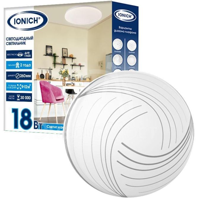 Светильник светодиодный 2218 18Вт 6500К IP20 1260лм d260х55мм бытовой настенно-потолочный IONICH 1691