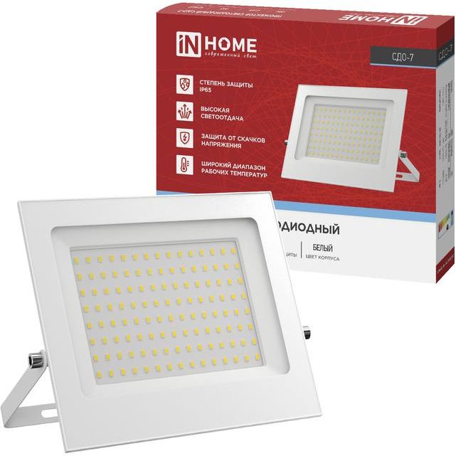 Прожектор светодиодный СДО-7 100Вт 6500К IP65 230В бел. IN HOME 4690612064307