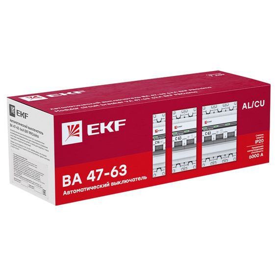 Выключатель автоматический модульный 1п C 25А 6кА ВА 47-63 PROxima EKF mcb4763-6-1-25C-pro