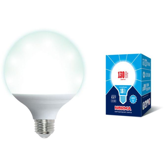Лампа светодиодная LED-G95-16W/4000K/E27 /FR/NR Norma 16Вт матовая 4000К нейтр. бел. E27 (упак. картон) Volpe UL-00004874