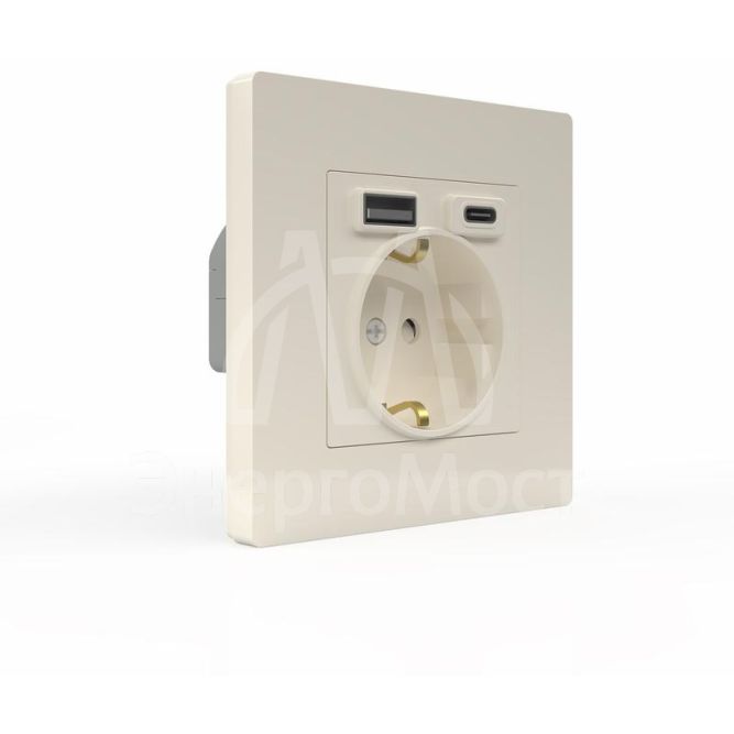 Розетка 1-м СП Pixel IP20 с заземл. с 2-мя заряд. устр. USB тип A+C механизм беж. TOKOV ELECTRIC TKE-PX-R1U2AC-C02