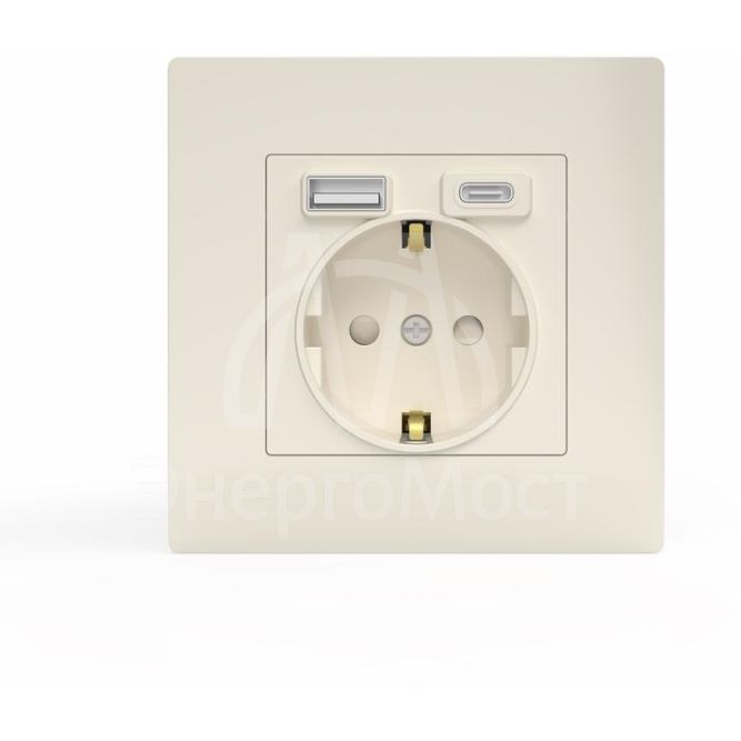 Розетка 1-м СП Pixel IP20 с заземл. с 2-мя заряд. устр. USB тип A+C механизм беж. TOKOV ELECTRIC TKE-PX-R1U2AC-C02