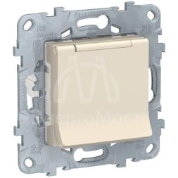 Механизм розетки UNICA NEW с защ. крышкой защ. шторки с заземл. 16А 250В IP40 беж. SchE NU503744TA