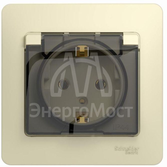 Розетка 1-м СП Glossa 16А с защ. крышкой защ. шторки с заземл. в сборе IP20 беж. SchE GSL000246