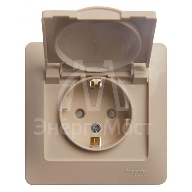 Розетка 1-м СП Glossa 16А с защ. крышкой защ. шторки с заземл. в сборе IP20 беж. SchE GSL000246
