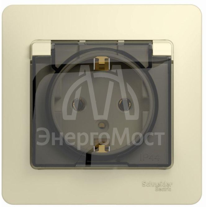 Розетка 1-м СП Glossa 16А с защ. крышкой защ. шторки с заземл. в сборе IP20 беж. SchE GSL000246