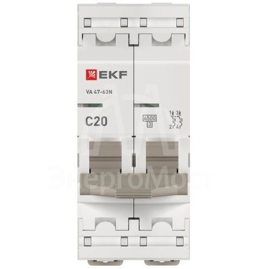 Выключатель автоматический 2п C 20А 4.5кА ВА 47-63N PROxima EKF M634220C