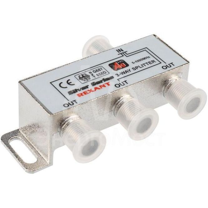 Делитель ТВ &amp;quot;краб&amp;quot; х3+4шт.F &amp;quot;BOX&amp;quot; 5-1000 МГц &amp;quot;Silver&amp;quot; Rexant 05-6102