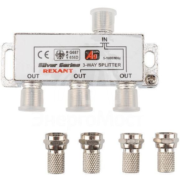 Делитель ТВ &amp;quot;краб&amp;quot; х3+4шт.F &amp;quot;BOX&amp;quot; 5-1000 МГц &amp;quot;Silver&amp;quot; Rexant 05-6102