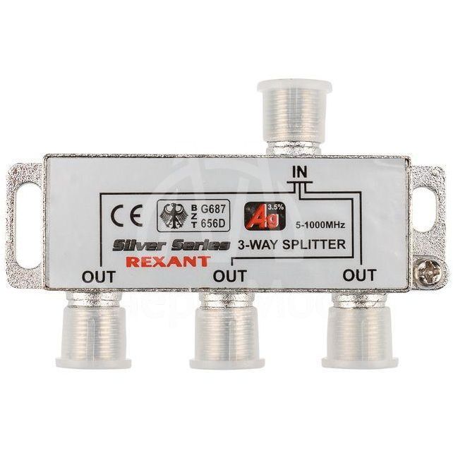 Делитель ТВ &amp;quot;краб&amp;quot; х3+4шт.F &amp;quot;BOX&amp;quot; 5-1000 МГц &amp;quot;Silver&amp;quot; Rexant 05-6102