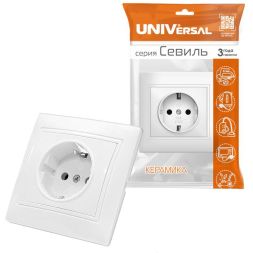 Розетка 1-м СП Севиль 16А с заземл. бел. UNIVersal С0028