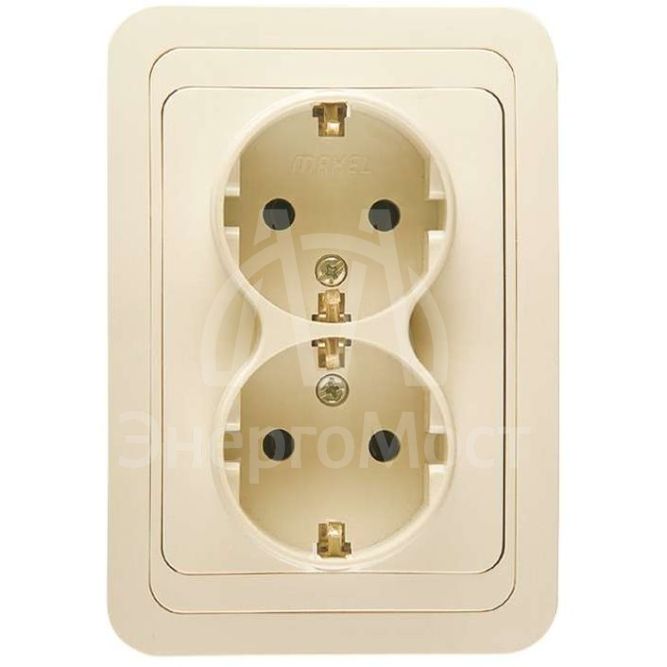 Розетка 2-м СП Mimoza 16А IP20 с заземл. крем/крем Makel 25082