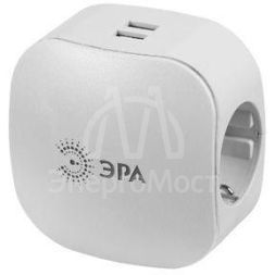 Разветвитель 3-м SP-3e-USB-2A 220В + 2USB 2000мА с заземл. защ. шторки (6/36/864) бел. ЭРА Б0015243