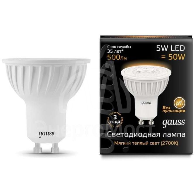 Лампа светодиодная Black MR16 5Вт 3000К тепл. бел. GU10 500лм 150-265В Gauss 101506105