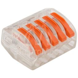 Клемма универс. многораз. 5-проводная (0.08-2.5 (4)кв.мм) (уп.40шт) прозрач. Rexant 07-5255-1