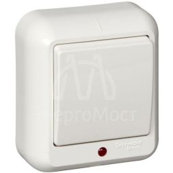 Выключатель 1-кл. ОП Прима 6А IP20 250В с подсветкой с монтаж. пластиной бел. (опт. упак.) SchE A16-046M-B