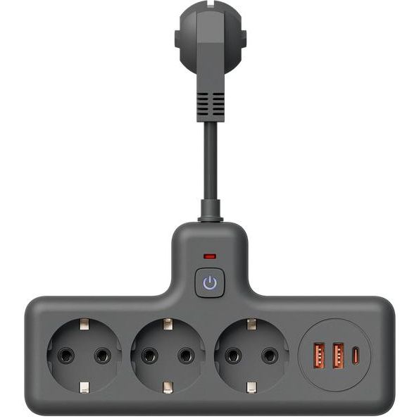 Удлинитель с сетевым фильтром 3х0.3м 10А 2USB + 1USBC 2500Вт ПВС 3х1 компакт черн. КОСМОС FRKsm0.3m-3g(B)USB