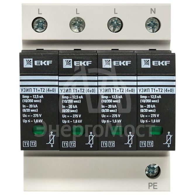 Устройство защиты от импульсных перенапряжений Т1+Т2; Iimp-12.5kA; In-20kA; Uc-275В; 4+0 PROxima EKF OV12-4-504