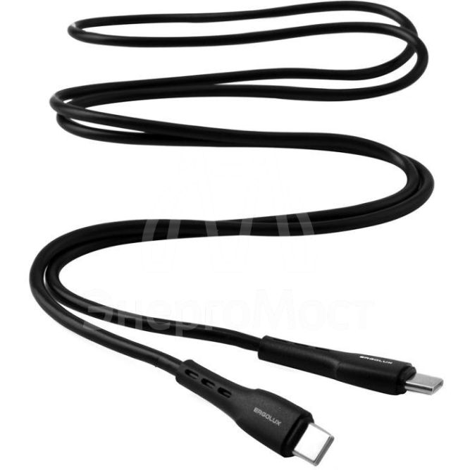 Кабель Type C-Type C 5А 80Вт 1.2м зарядка+ПД коробка черн. Ergolux 15201