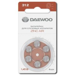 Элемент питания воздушно-цинковый ZA312/PR41 1.45В BL-6 (блист.6шт) для слуховых аппаратов DAEWOO 5060418